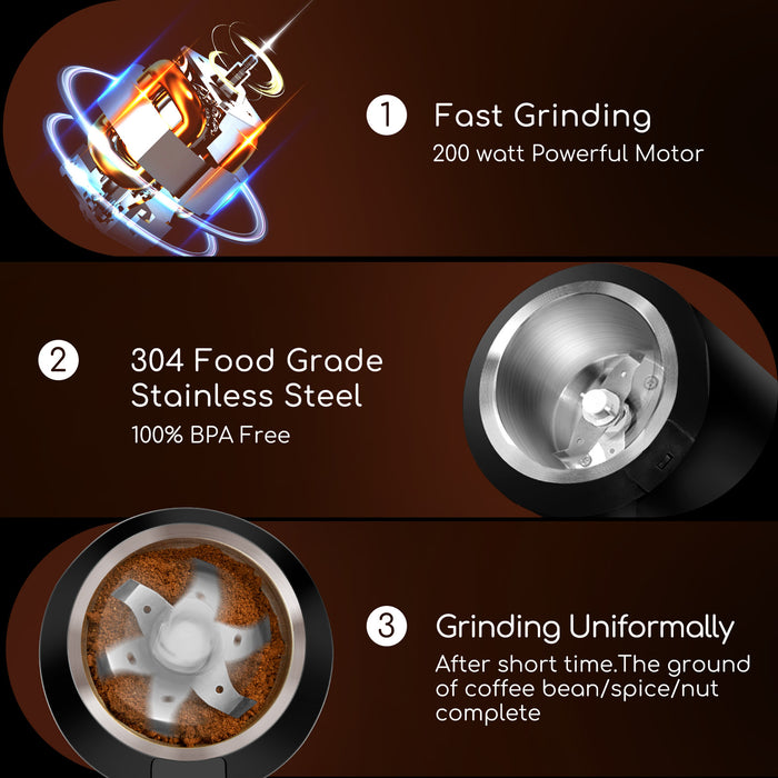 Aigostar Natural 30RRJ - Elektronische Koffiemolen - 200W - Zwart