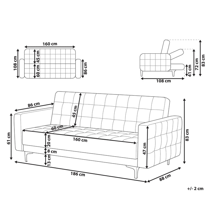 Beliani - ABERDEEN - Slaapbank 3-zits - Marineblauw - Fluweel