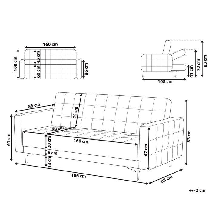 Beliani - ABERDEEN - Slaapbank 3-zits - Marineblauw - Fluweel