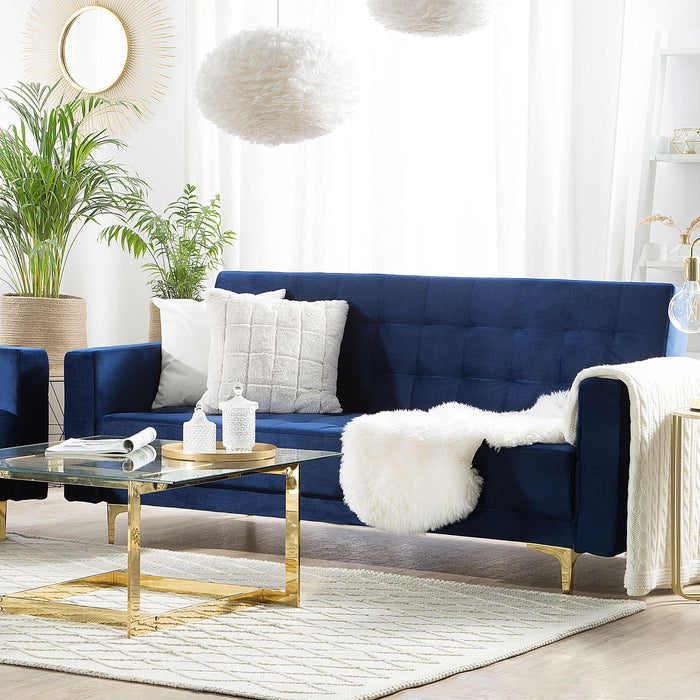 Beliani - ABERDEEN - Slaapbank 3-zits - Marineblauw - Fluweel