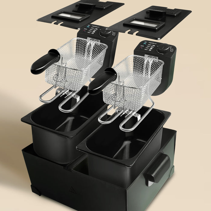 Aigostar Feast 30VDW-Dubbele frituurpan-2x3 liter-Zwart