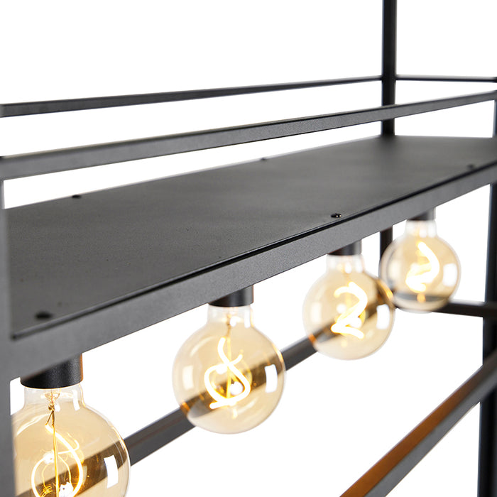 QAZQA Industriële hanglamp zwart met rek large 4-lichts - Cage Rack