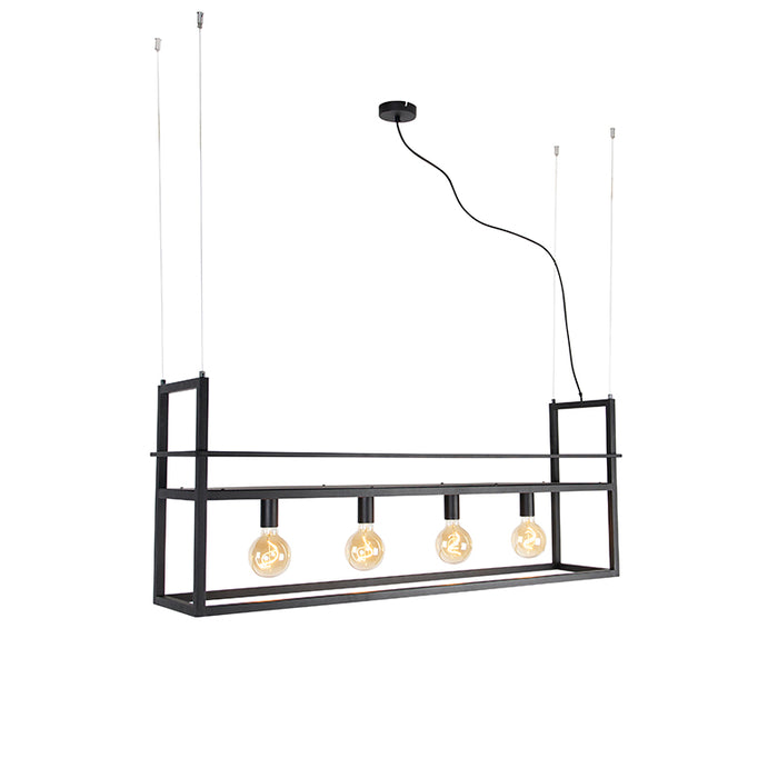 QAZQA Industriële hanglamp zwart met rek large 4-lichts - Cage Rack