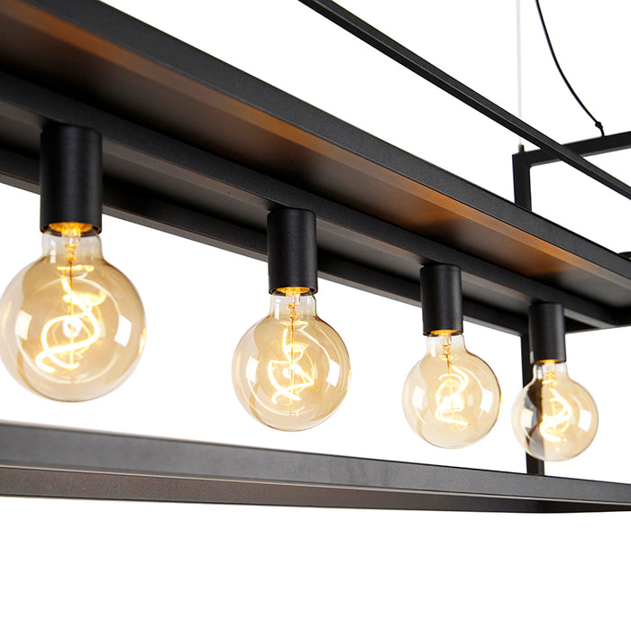QAZQA Industriële hanglamp zwart met rek large 4-lichts - Cage Rack