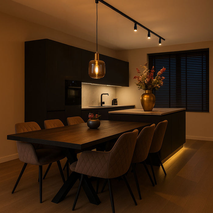 QAZQA Design hanglamp zwart met goud en smoke glas - Zuzanna