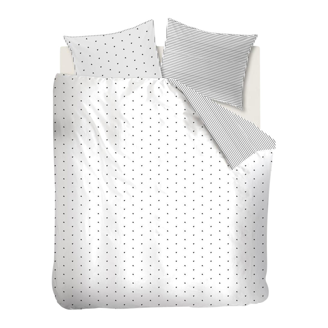 vtwonen Striped Hearts Dekbedovertrek 240 x 200/220 cm - Zwart/Wit