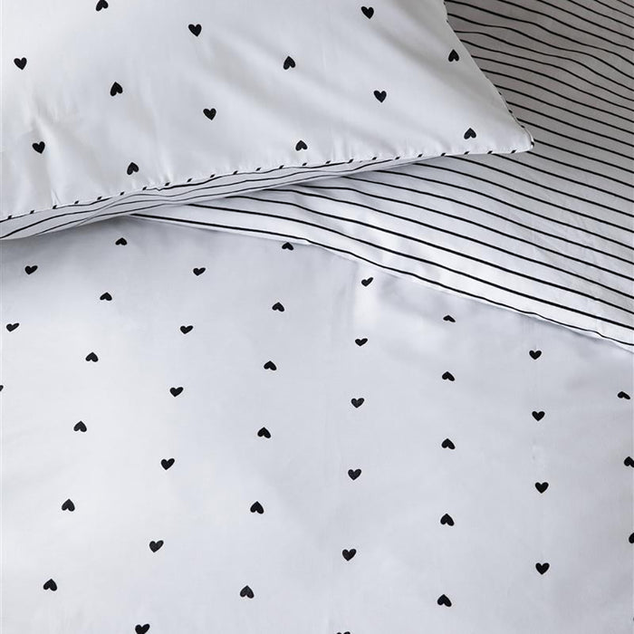 vtwonen Striped Hearts Dekbedovertrek 240 x 200/220 cm - Zwart/Wit