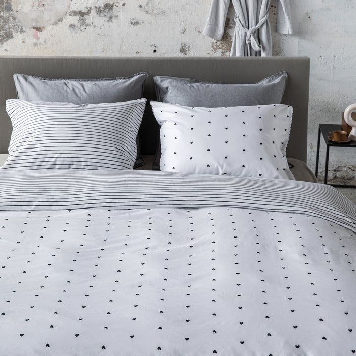 vtwonen Striped Hearts Dekbedovertrek 240 x 200/220 cm - Zwart/Wit