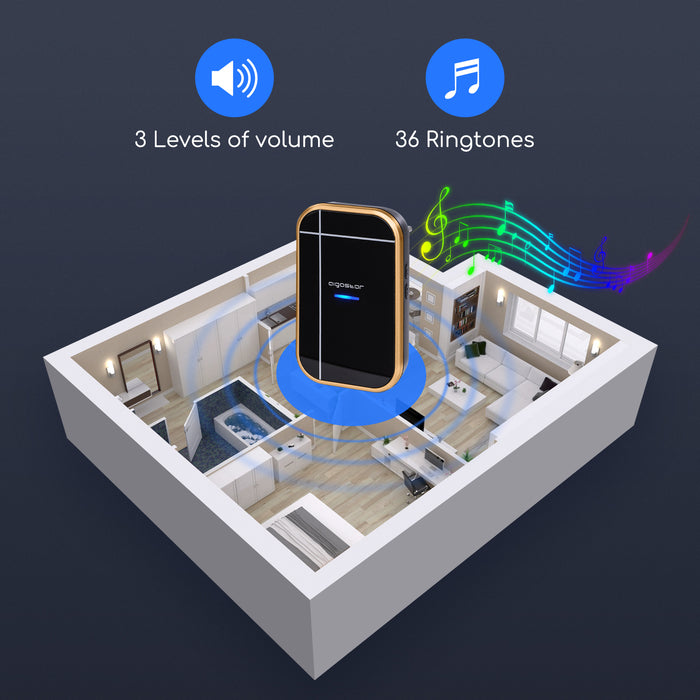 Aigostar Draadloze Deurbel  - Plug&Play 3 Regelbaar volume -Zwart|Goud