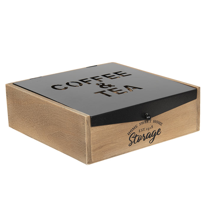 Clayre & Eef Theedoos 9 Vakken 24x25x8 cm Bruin Hout