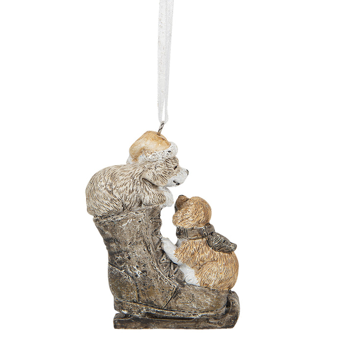 Clayre & Eef Kersthanger Hond 6x2x8 cm Bruin Polyresin Kerstbal