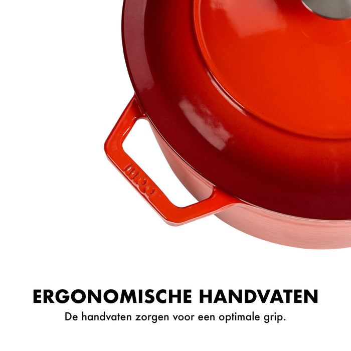 MOA Gietijzeren Braadpan 26 cm - Rond - met Deksel - ook voor Inductie