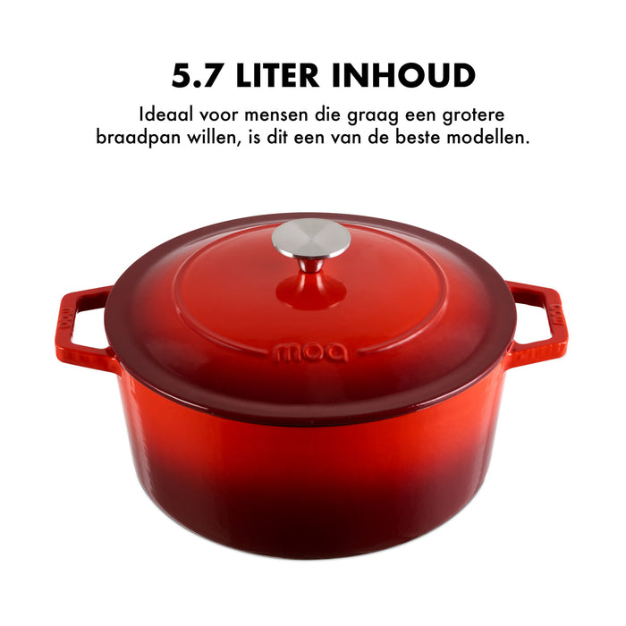 MOA Gietijzeren Braadpan 26 cm - Rond - met Deksel - ook voor Inductie