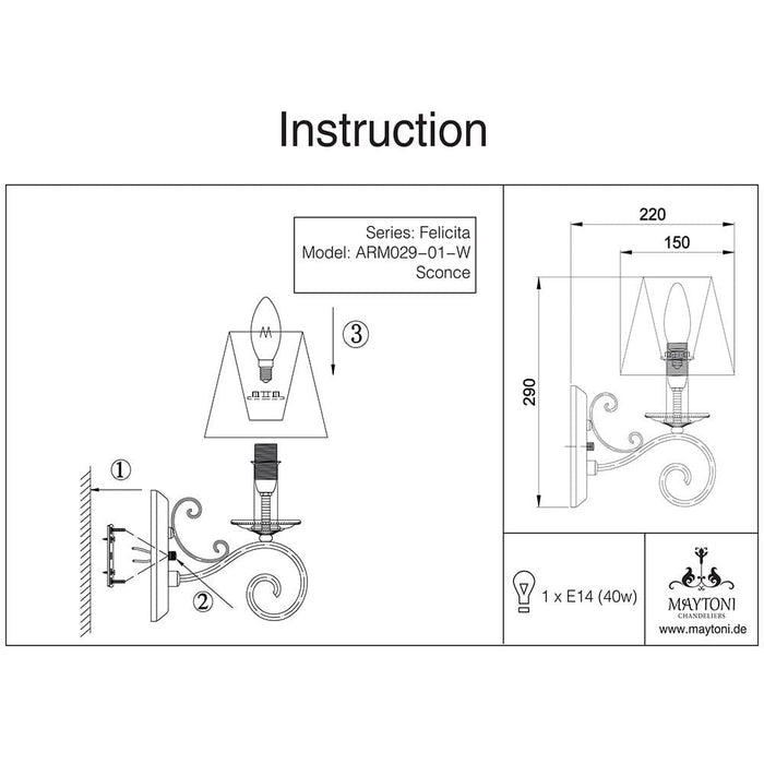 Maytoni - Wandlamp Felicita Beige Ø 15 cm  .