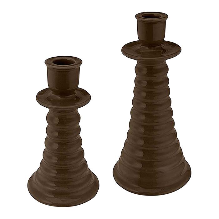 vtwonen Ceramic Kandelaar - Set van 2 - Donkerbruin