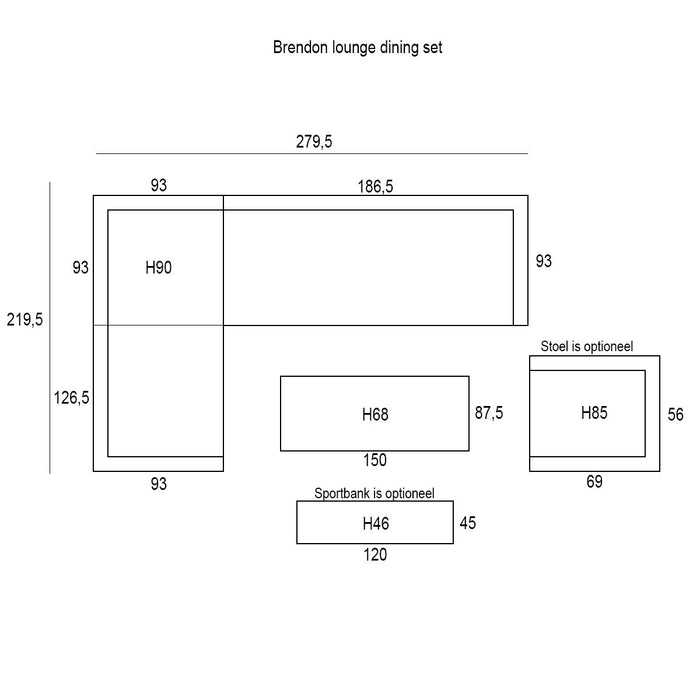 Garden Impressions Brendon lounge dining set 4-delig L - mint grijs