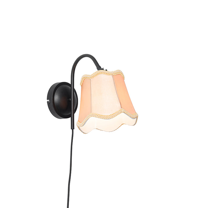 QAZQA Klassieke wandlamp zwart met lampenkap goud - Nona