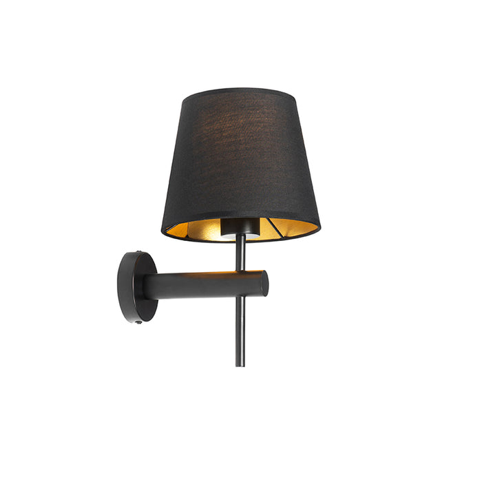 QAZQA Moderne wandlamp zwart incl. kap met gouden binnenkant - Pluk