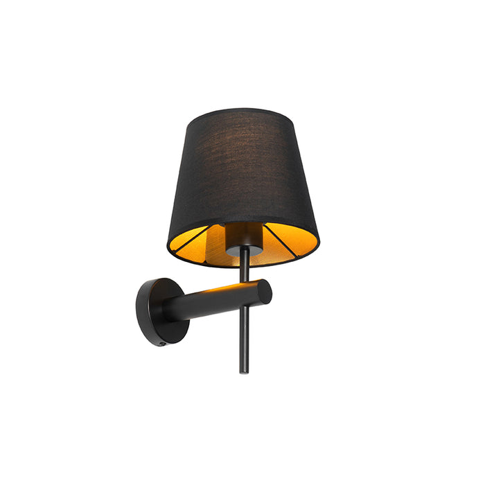 QAZQA Moderne wandlamp zwart incl. kap met gouden binnenkant - Pluk