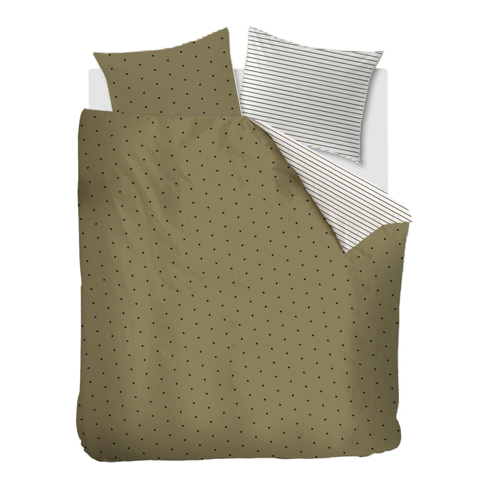 vtwonen Striped Hearts Dekbedovertrek 200 x 200/220 cm - Groen