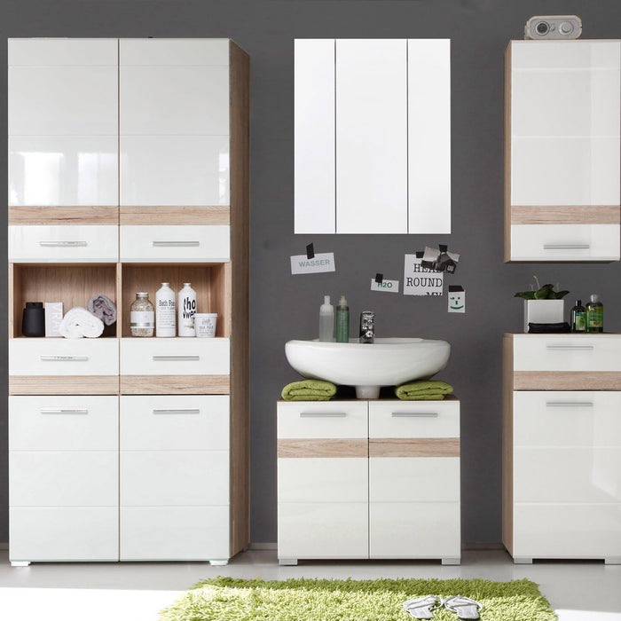 Hioshop SetOne kolomkast 4 deuren, 2 laden, 2 open vakken eiken