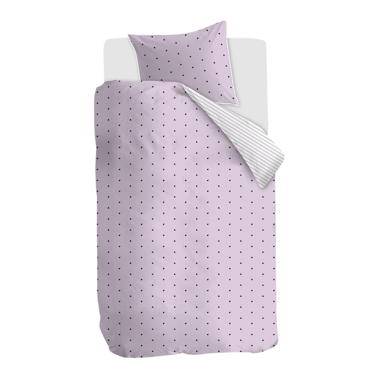 vtwonen Striped Hearts Dekbedovertrek 140 x 200/220 cm - Lila