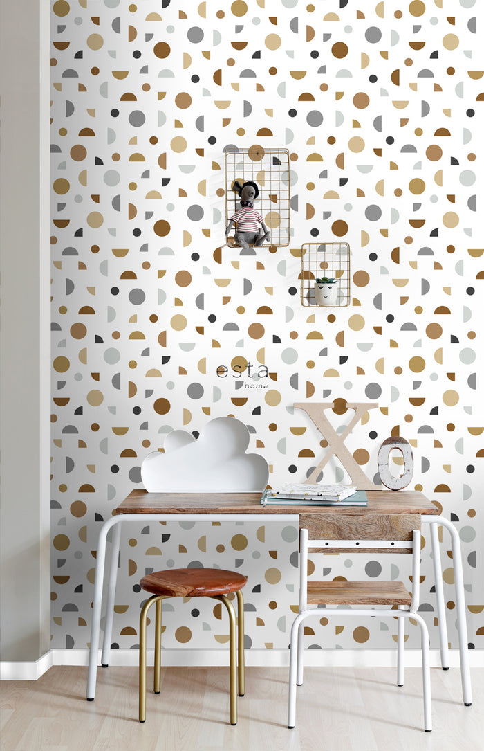 ESTAhome behang grafisch motief wit, grijs en beige - 0,53 x 10,05 m -