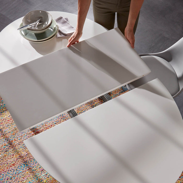 Kave Home Oqui Eettafel Uitschuifbaar Rond - 120/200 x 90 cm - Wit