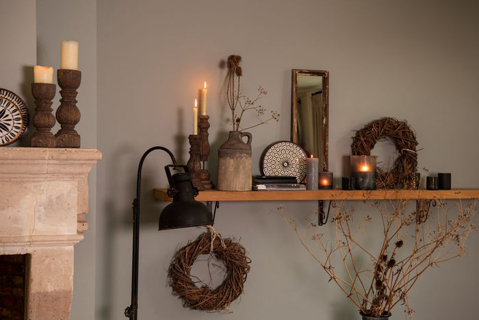 Clayre & Eef Theelichthouder Ø 7x8 cm Zwart Glas