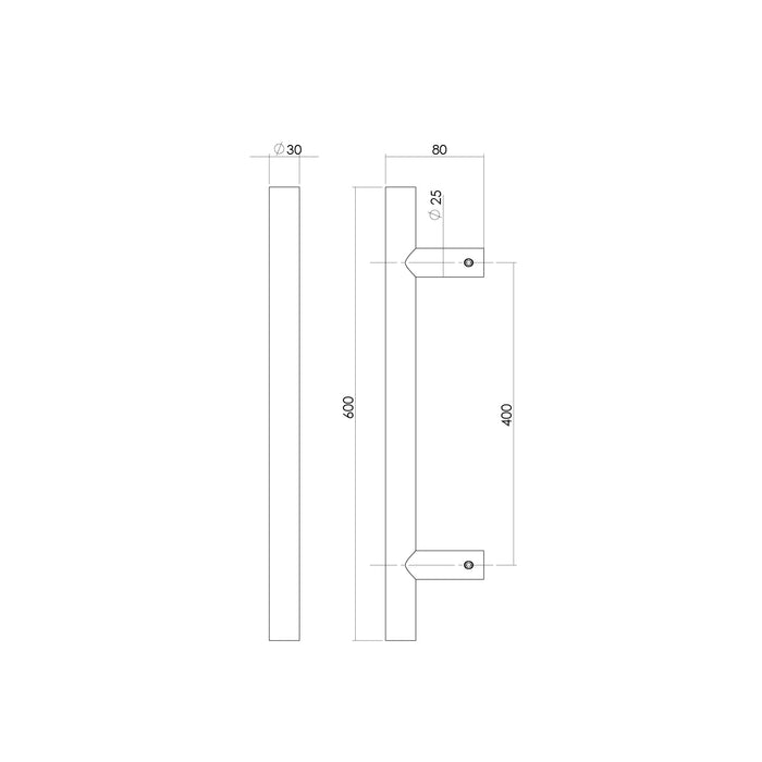 Intersteel Deurgreep per stuk T-vorm 600x80x30 HoH 400 rvs