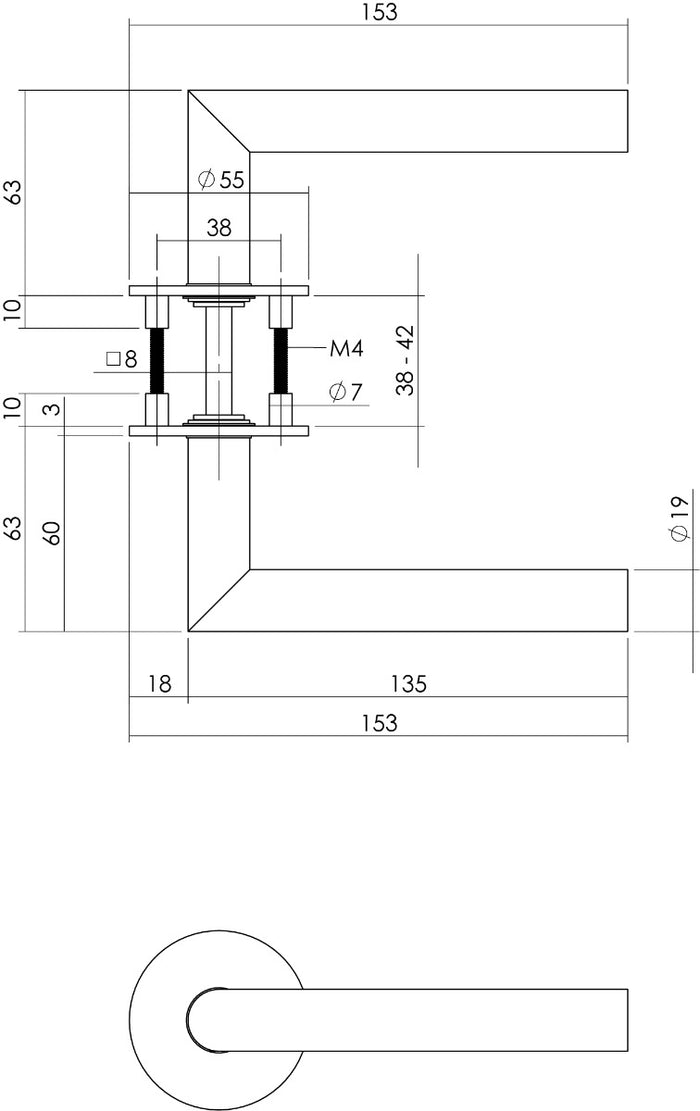 Intersteel Deurkruk Hoek 90° op rond magneet rozet rvs geborsteld