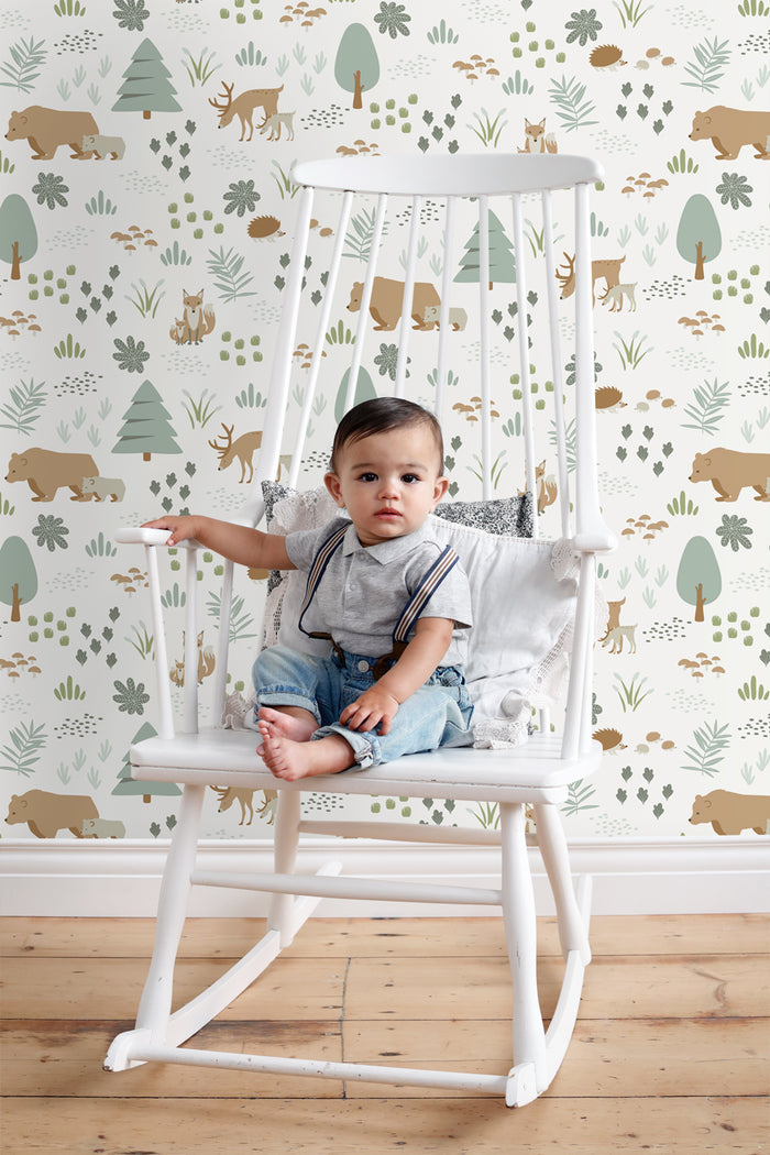 ESTAhome behang bos met bosdieren wit - 0,53 x 10,05 m - 139247