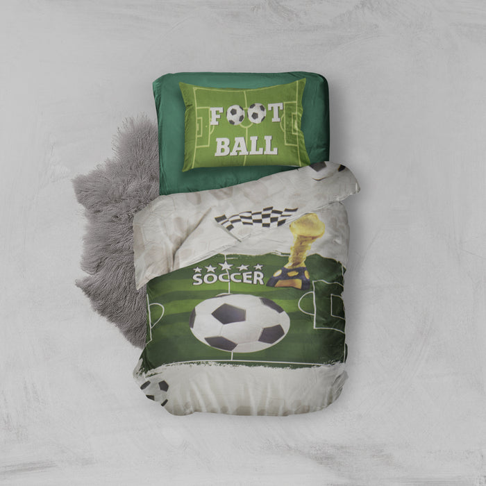 LINNICK Kinder Dekbedovertrek  katoen Soccer - green 140x200cm