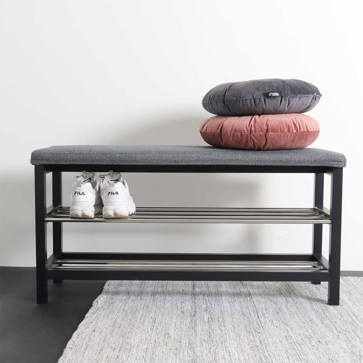 Artichok Norah Houten Schoenenrek met Bankje - Zwart | Grijs