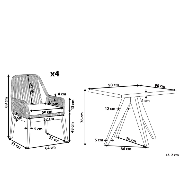 Beliani - OLBIA - Tuinset voor 4 - Grijs|Zwart - Vezelcement