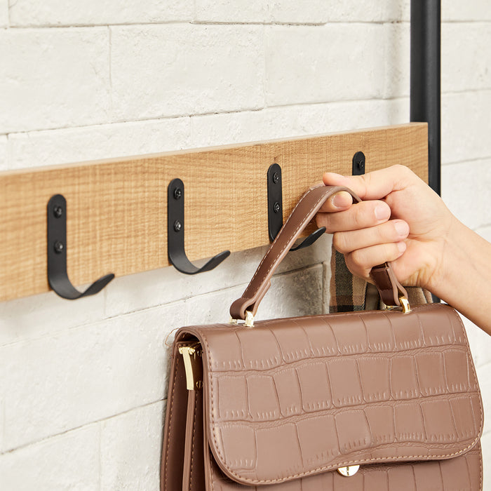 O'DADDY® kapstok staand - schoenenrek - 9 haken - 70x32x175 mangohout