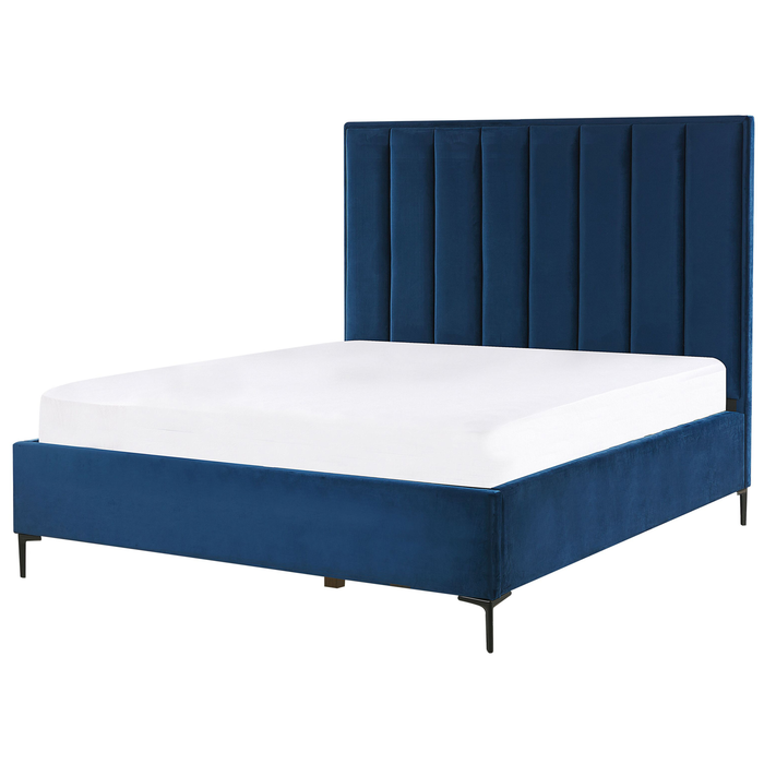 Beliani-SEZANNE -Bed met opbergruimte-Marineblauw-140 x 200 cm-Fluweel