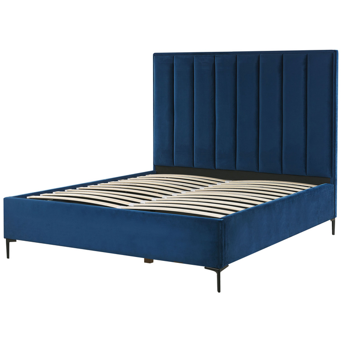 Beliani-SEZANNE -Bed met opbergruimte-Marineblauw-140 x 200 cm-Fluweel