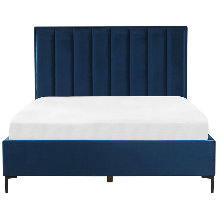 Beliani-SEZANNE -Bed met opbergruimte-Marineblauw-140 x 200 cm-Fluweel