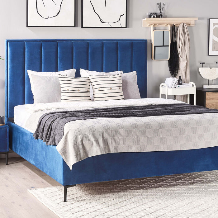 Beliani-SEZANNE -Bed met opbergruimte-Marineblauw-140 x 200 cm-Fluweel