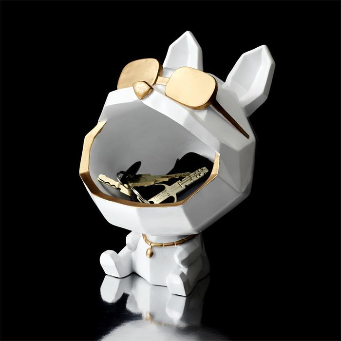 Beeld Bulldog Tray Wit met Goudkleurige bril - H23 cm