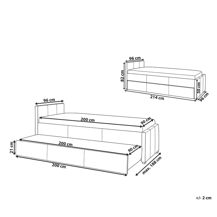 Beliani-MARMANDE-Onderschuifbed-Donkergrijs-90 x 200 cm-Polyester