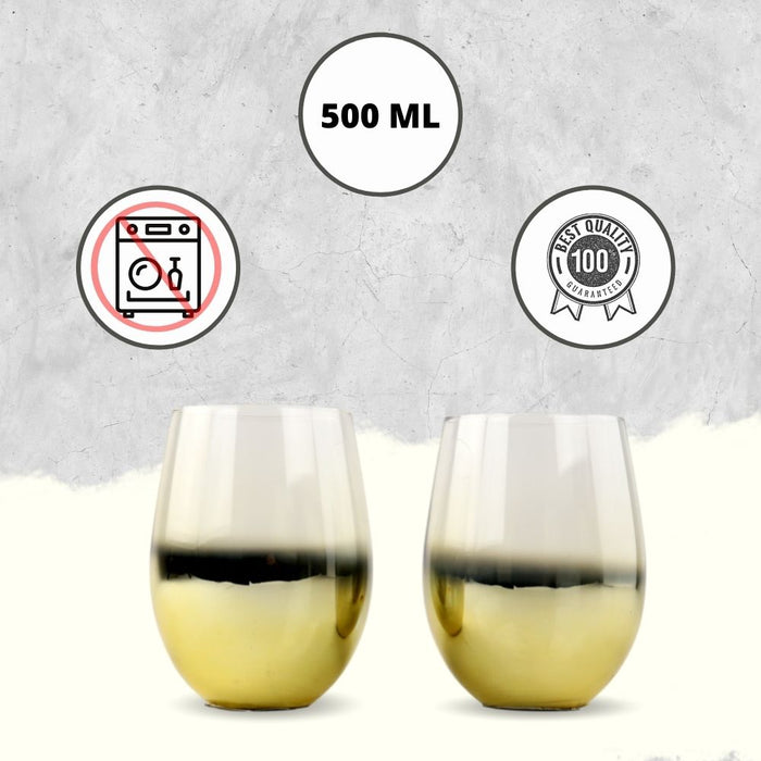 Orange85 Waterglazen Goud 2 Stuks 500 ml 12x7.5x7.5 cm Glas