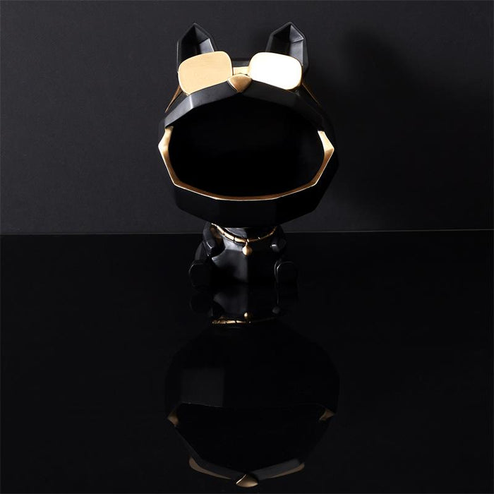 Beeld Bulldog Tray Zwart met Goudkleurige bril - H23 cm