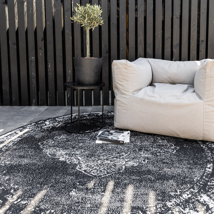 Eva Interior Buitenkleed Rond Sage - Zwart - dubbelzijdig  200cm