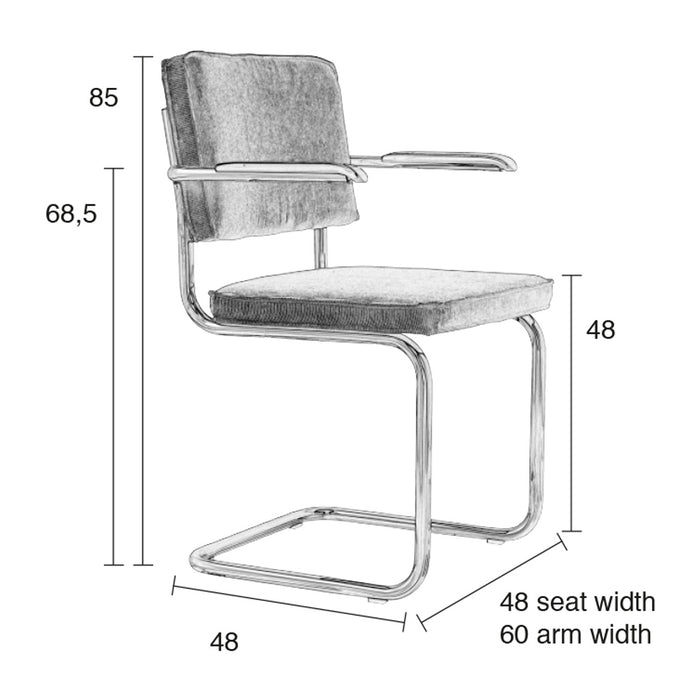 Zuiver Ridge Eetkamerstoel met Armleuningen - Ribstof - Zwart