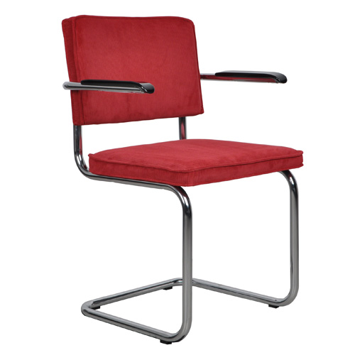 Zuiver Ridge Eetkamerstoel met Armleuningen - Ribstof - Rood