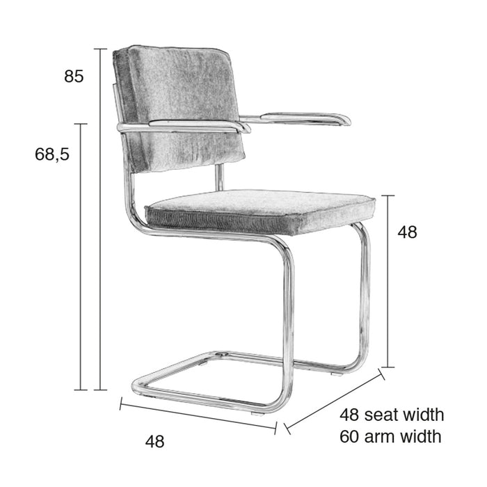 Zuiver Ridge Eetkamerstoel met Armleuningen - Ribstof - Rood