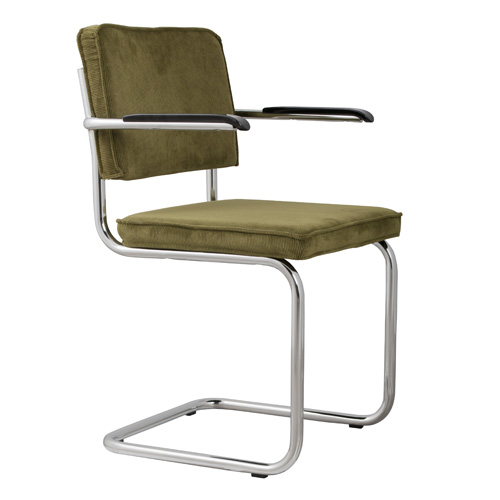 Zuiver Ridge Eetkamerstoel met Armleuningen - Ribstof - Groen