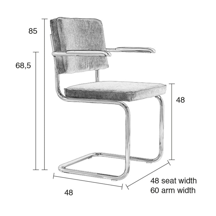 Zuiver Ridge Eetkamerstoel met Armleuningen - Ribstof - Geel